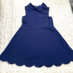 🎀Janie and jack navy blue scalloped dress w/neck side bow tie🎀